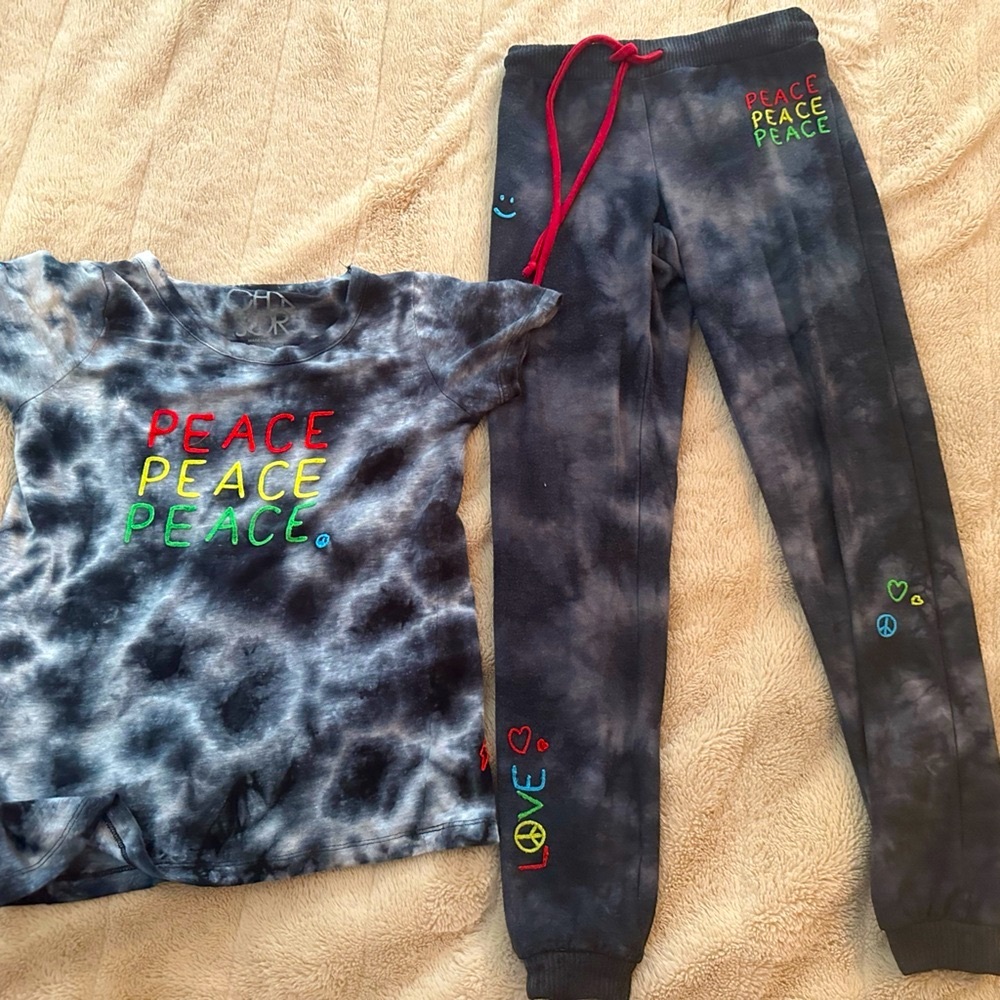 Chaser XS jogger set, black/gray tie dye, peace